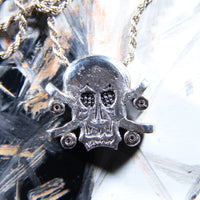 Skull & Skateboard Crossbones Pendant (Gold Inlay, Black Diamonds, Silver)